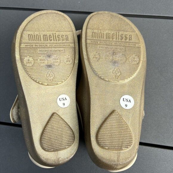 Mini Melissa Ultragirl II Gold Cat Mary Jane Flats Shoes Toddler Girls Size 9 - Picture 9 of 10